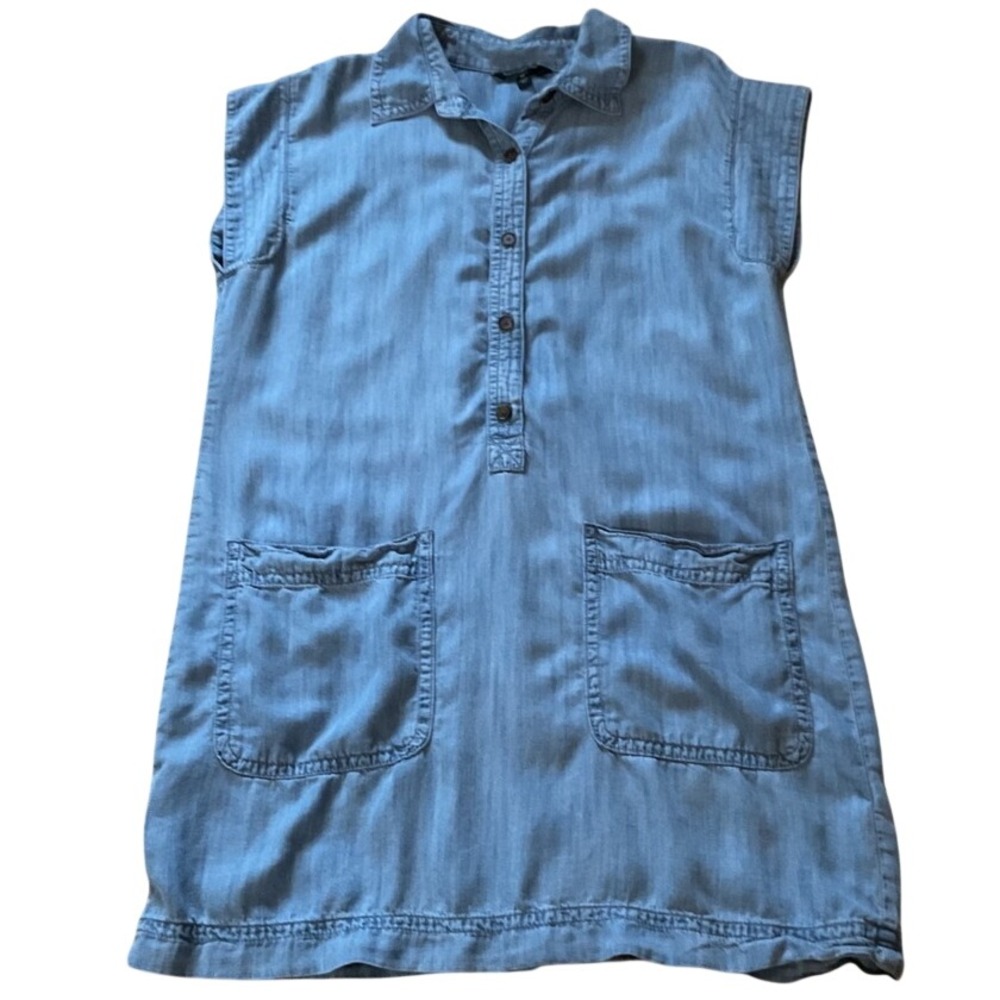 Banana Republic Womens M Blue Chambray‎ Sleeveless Shirt Dress Mini Pockets